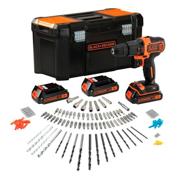 Black & Decker BDCHD181B3A, pistolborr, borrning, hammarborrning, hantverk, svart, orange, 2,5 cm, 1 cm