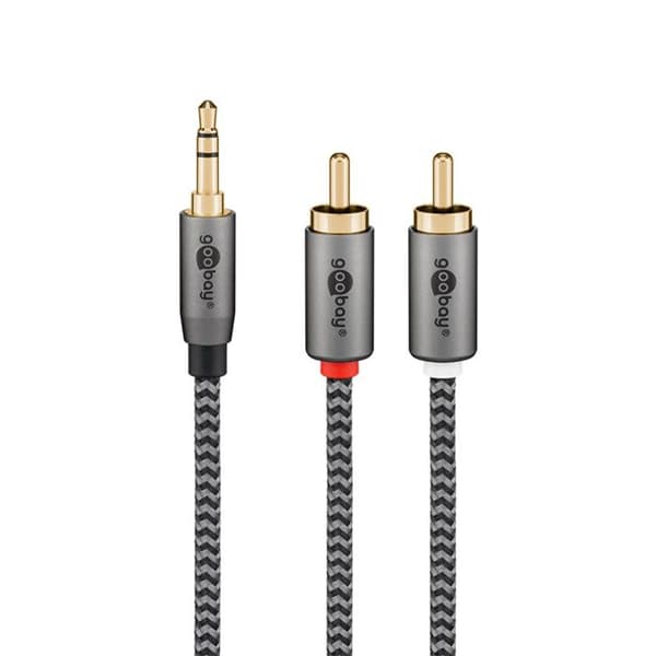 GOOBAY Ljudkabel Jack 3.5 - 2 RCA-hanar guld nylon flätad 3m