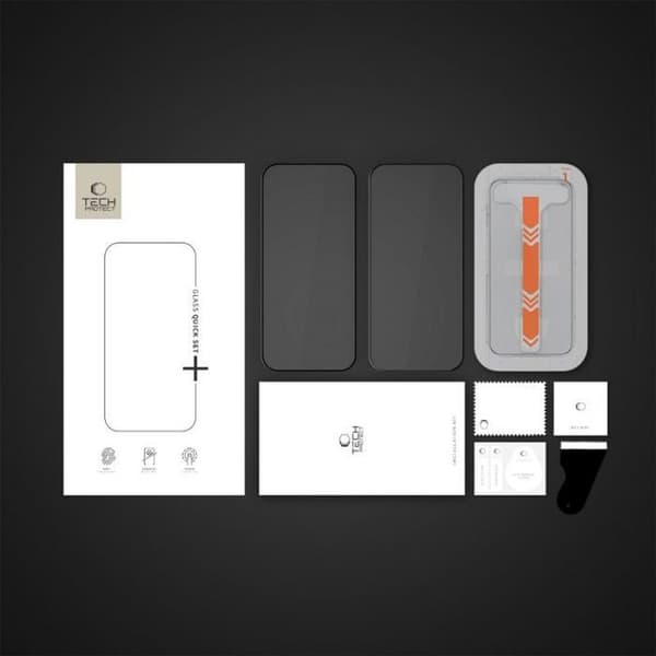 Härdat glas - Tech-protect QUICK SET+ - 2-pack - iPhone 15/16 - Rep-resistant Svart