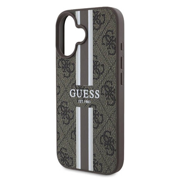 Coque för iPhone 16 Plus - Guess Hardcase 4G Randiga Mönster MagSafe (GUHMP16MP4RPSW) - Brun