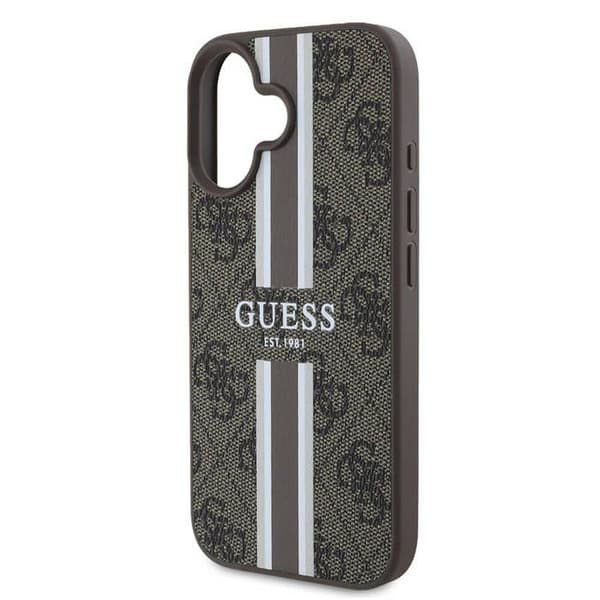Coque Guess Hardcase 4G Printed Stripes MagSafe för iPhone 16 Plus - Brun Brun