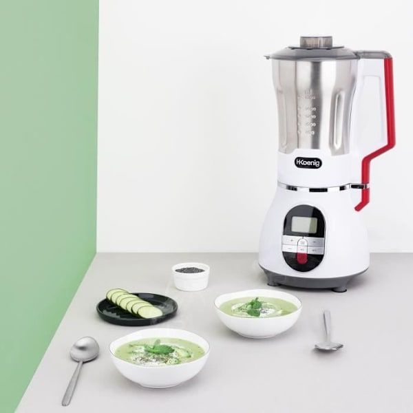 Blender chauffant - H.Koenig - MXC36 - 900 W - 1,4 L - Inox - 3 hastigheter + Puls Vit, grå, svart och röd