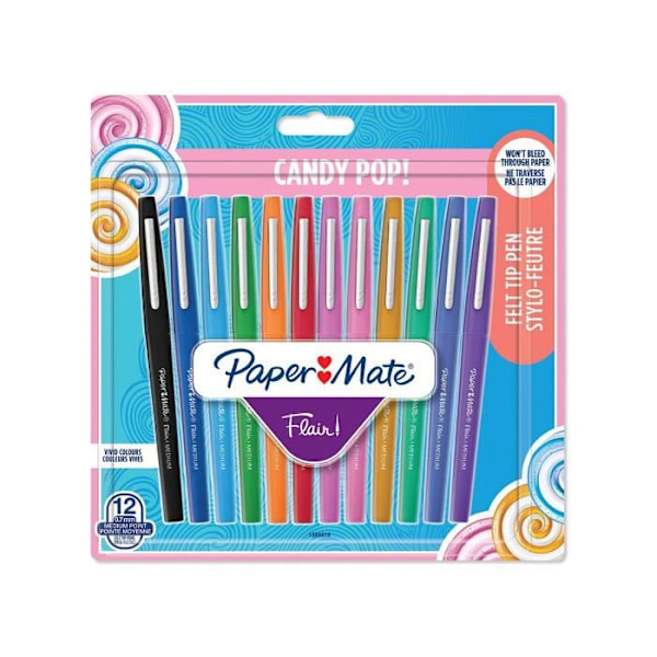 Paper Mate Flair Candy pop - 12 markörer - Diverse färger - medium spets 0,7 mm - i blister Sortiment Candy Pop Blister x 12