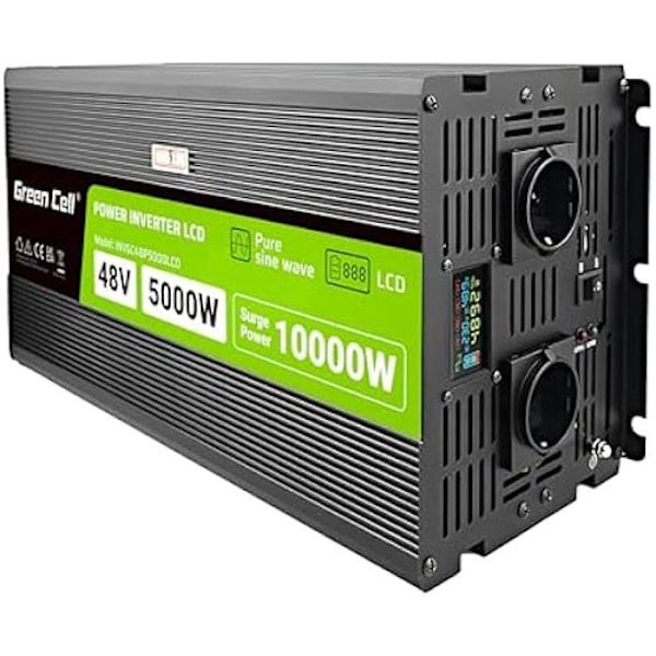 Spänningsomvandlare - Green Cell - PowerInverter LCD - 5000W/10000W - 48V till 230V - Ren sinusvåg Svart
