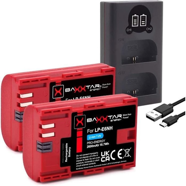 Baxxtar Pro LP-E6NH 2600mAh Batteri Kompatibel med Canon R5 R5c R6 R6II R7 etc.