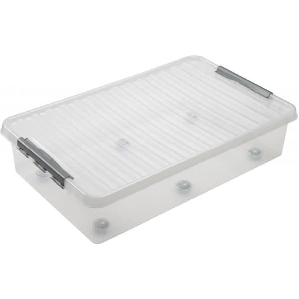 Plastlåda under sängen 60L - SUNWARE - QLINE Rollerbox 60L - Transparent - Grå Klart, grå