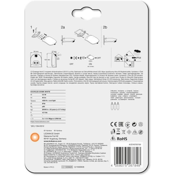 LEDVANCE Batteridriven utomhusdörr LED Down Light - Vit