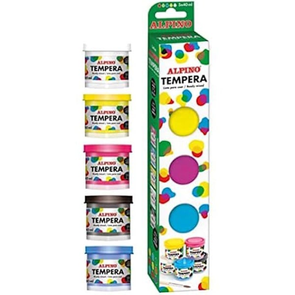 Tempera färg - ALPINO - 5 x 40 ml - Klara färger - Klar att använda - Snabbtorkande Vit