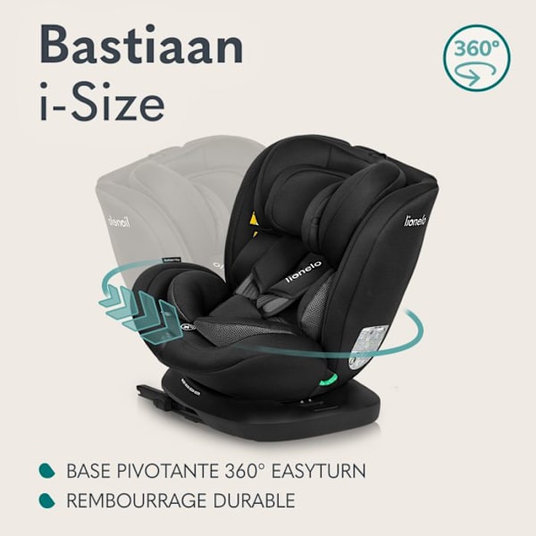 Evolutionsbart stol 40-150 cm LIONELO Bastiaan i-Size - 360° svängbar bas - ISOFIX - Från 0 till 36 kg - Grupp 0/1/2/3 - Svart Svart grå