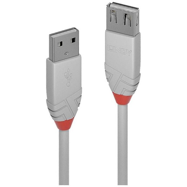 USB 2.0 typ A förlängningskabel - LINDY - Anthra Line - 3m - Grå - Dubbelskärmad - Guldkontakter