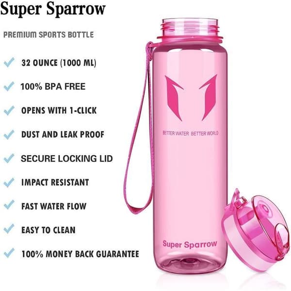 Super Sparrow Vattenflaska - Flaska, 750ml, Slät-Rosa