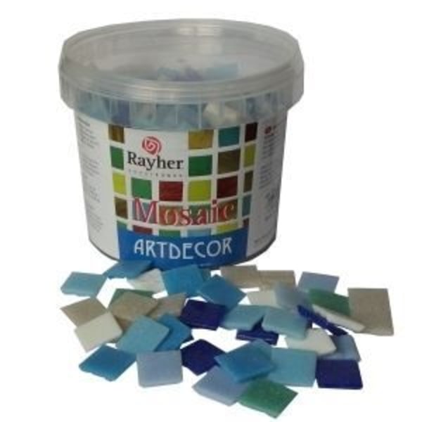 Mosaik konstdekor blå nyanser 2x2cm hink på 1kg