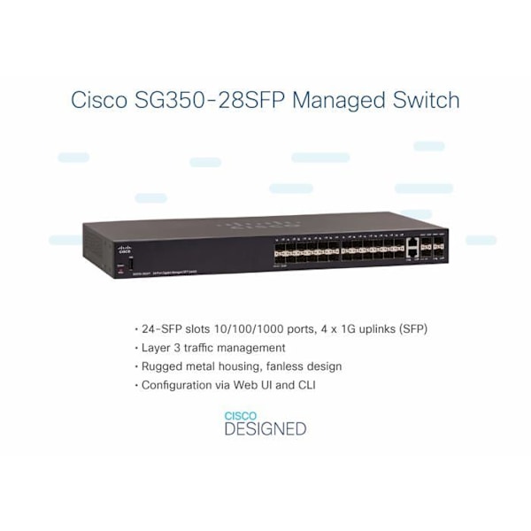 Switch - Cisco - SG350-28SFP - Hanterad - 24 x SFP + 2 x Gigabit Ethernet - Rackmonterbar