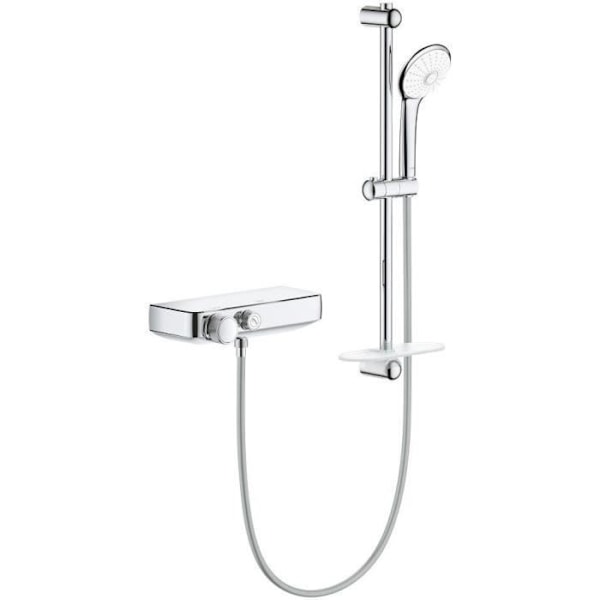 GROHE Grohtherm SmartControl 3-jet duschset 34720000-60 cm duschstång-Vattenbesparing-Anti-torsion-2 hyllor-Krom Grå