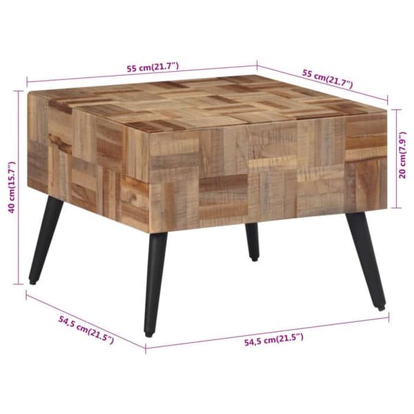 vidaXL Soffbord Grå 55x55x40 cm Solid Reclaimed Teak 358521