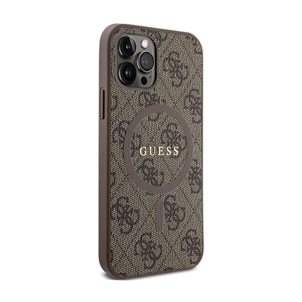 Fodral för iPhone 12/12 Pro - Guess - 4G Collection - Metall Läder - Brun - MagSafe kastanj
