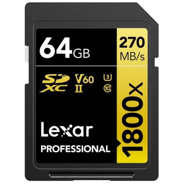 LEXAR 64GB 1800X Professional 270MB/s Klass 10 UHS-II U3-SDXC-kort