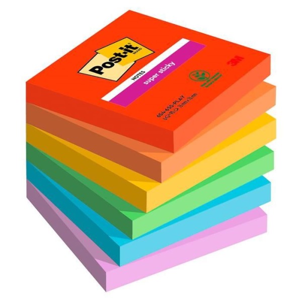 Lekfulla Super Sticky Post-it färglappar 76 x 76 mm - block med 90 ark - Paket med 12 - diverse