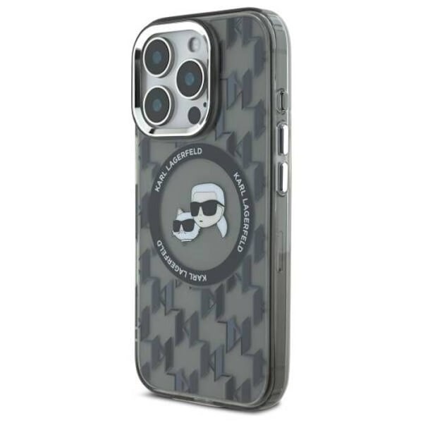 Coque MagSafe Karl Lagerfeld IML Monogram Karl & Choupette för iPhone 16 Pro Max (svart)