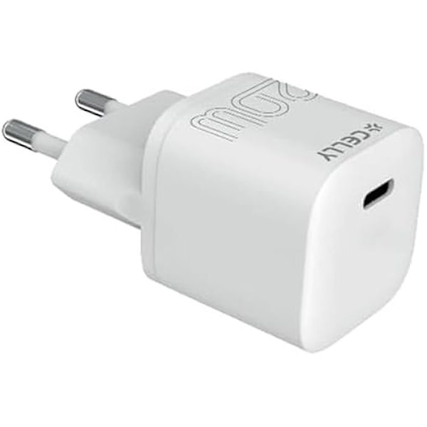 Laddare - CELLY - ULTRAKOMPAKT CARICABATTERIE DA RETE USB-C PD 20 W Vit - USB-C PD - 20 W - För surfplattor Vit