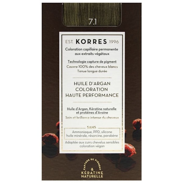 Permanent Färg - Korres - Askblond 7.1 - Utan ammoniak - Kräm - Alla hårtyper Askblond