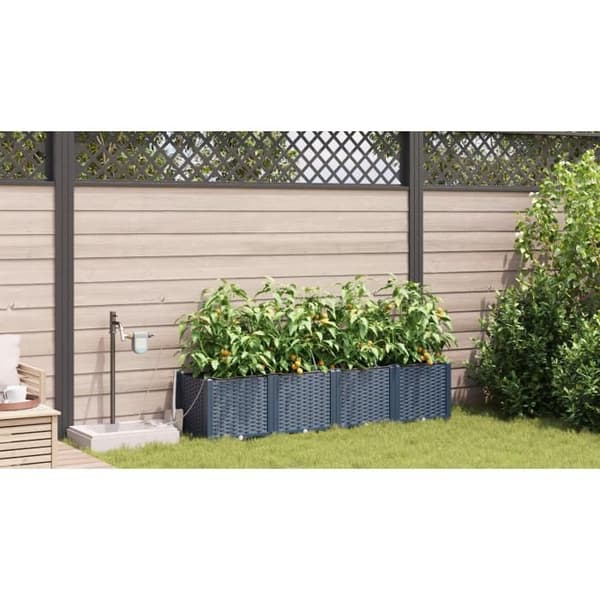 Jardiniärer med bevattningssystem 4 delar Grå