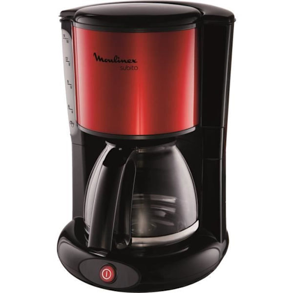 MOULINEX Subito Filter kaffebryggare Röd, 1,25L, 10-15 koppar, Vridbar filterhållare FG360D11 Röd