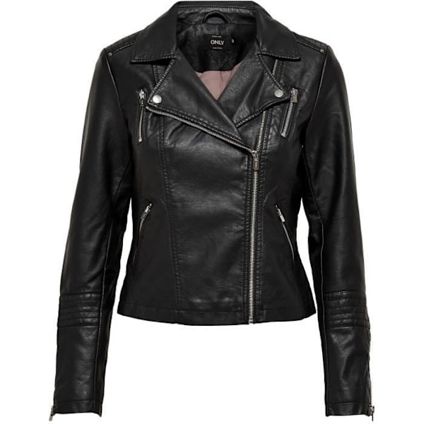 Bikerjacka - ONLY - Asymmetrisk dragkedja - Fuskläder - Quiltade detaljer - Svart Svart 36