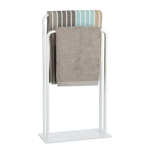 Relaxdays Fristående handduksställ, 2-bars handduksställ, U-form, 81 x 45 x 20 cm, vit Vit