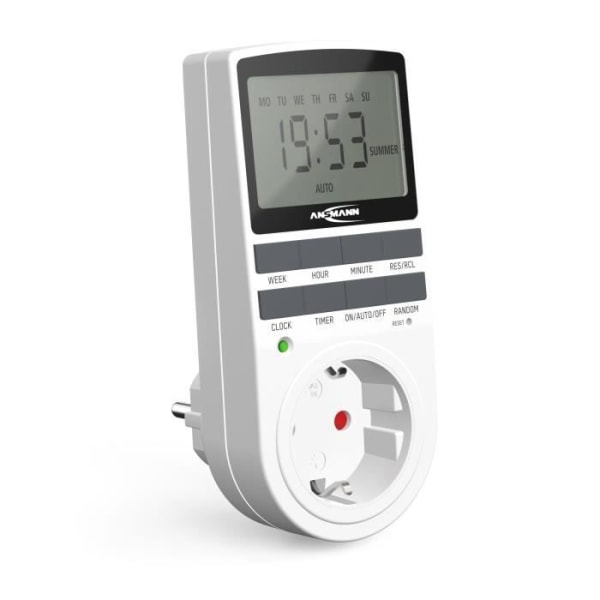 Digital timer - ANSMANN - 3680W - 2,1" LCD-skärm - 10 växlar/dag - Barnskydd Vit