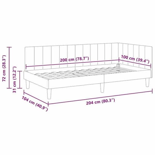 vidaXL Hörnsängram Mörkgrå 100 cm x 200 cm Sammet 42016359