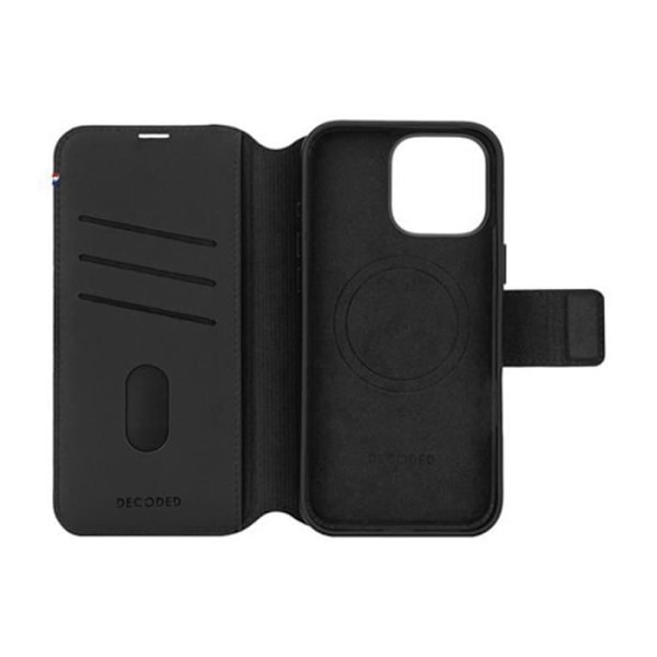 Etui för iPhone 16 Pro Max - Decoded - MagSafe-fodral - Läder av fullkorn - Korts compartments - Semi-stiv Svart