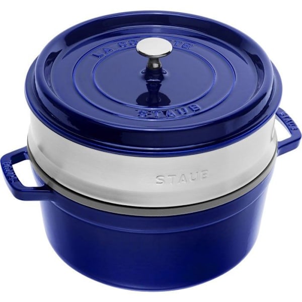 STAUB Gjutjärnsgryta med ångkorg, rund, Ø 26 cm, 5,2 L, Intensiv blå Blå
