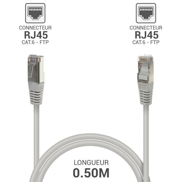 RJ45 Cat 6 FTP 250MHz skärmad Ethernet-nätverkskabel - 0,50 m grå