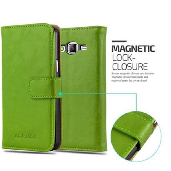 Cadorabo Fodral Samsung Galaxy J5 2015 (5) PRE LUXURY GREEN Cover Fodral Fodral Magnetskydd stöder stativ och kortplats