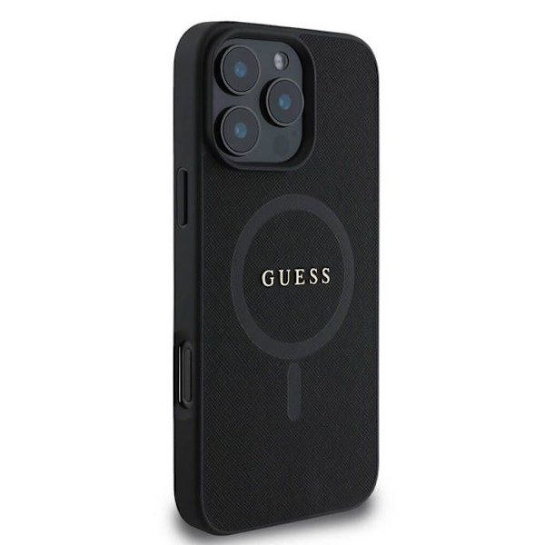 Coque för iPhone 16 Pro Max - Guess Saffiano Classic Logo MagSafe (GUHMP16XPSAHMCK) - Svart