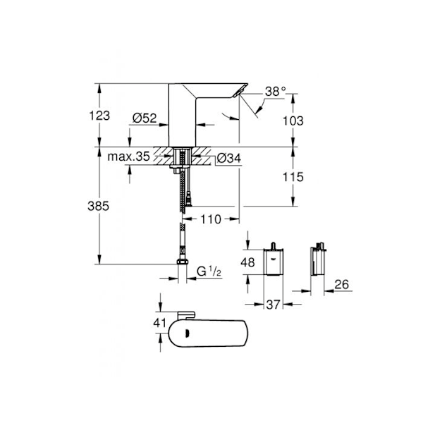 BAU COSMOPOLITAN E infraröd tvättställsblandare 6V batteri - GROHE - 36451-000