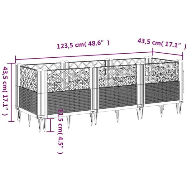 vidaXL Blomlåda med pinnar vit 123,5x43,5x43,5 cm PP 368020