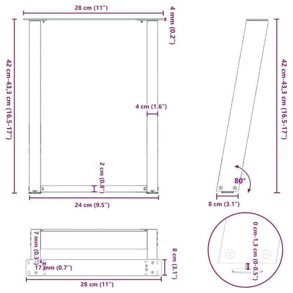 vidaXL U-formade soffbordben 2 stycken Vit 28 x (42-43) cm Stål 4012757