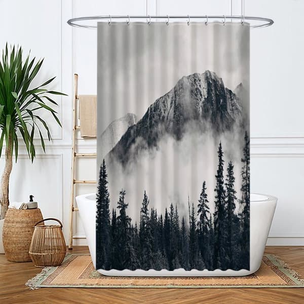 Duschdraperi - ULTICOOL - Ulticool - Mönster berg - 120 x 200 cm - Vattentät Vit (ringar)