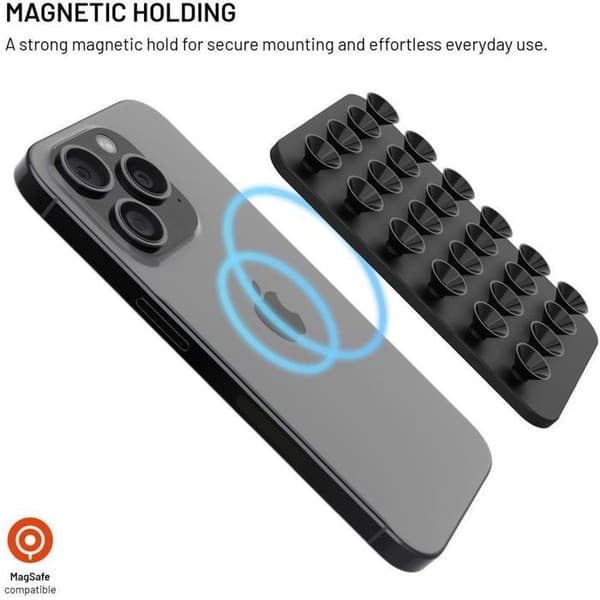 Stöd för mobiltelefon - FIXERAD - MagMate - Sugkoppar - Väggmontering - Magnetisk Svart