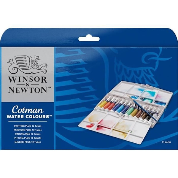 Akvarell - WINSOR & NEWTON - Målning PLUS - 12 tuber á 8 ml - Cotman pensel nr 3 - Blandat