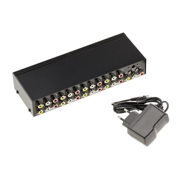 Composite AUDIO + VIDEO Splitter - Förstärkt - 8 portar - 10Hz-20KHz - RCA - Metall