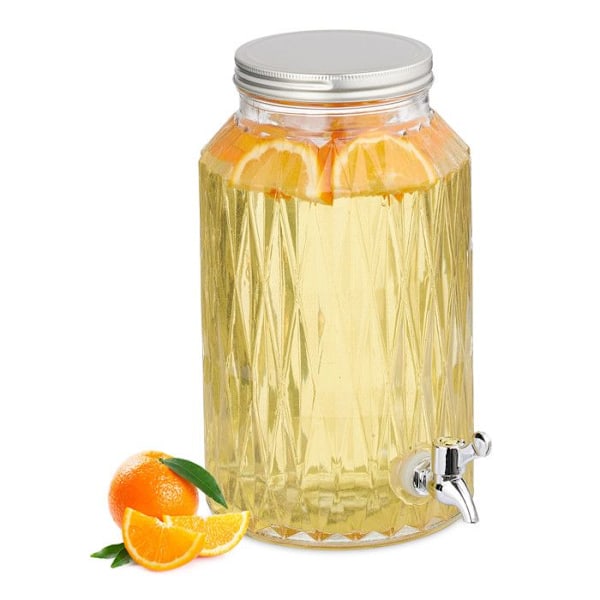 Relaxdays Dryckedispenser, 5 liter, geometrisk design, kran och lock, för din lemonad, transparent transparent, silver