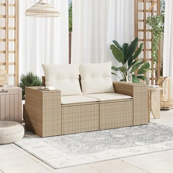 vidaXL trädgårdssoffa med kuddar 2-sits beige hartsrotting 366081