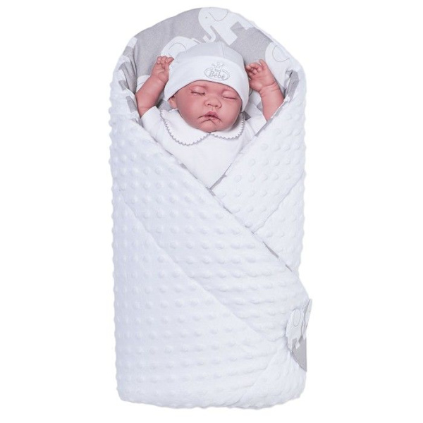 Vändbar minky swaddle filt, Elephants Grå 1