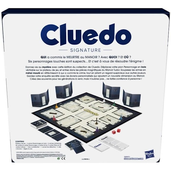 Cluedo Signature, brädspel för familjen, 2 till 6 spelare, premiumförpackning och spelkomponenter, integrerad förvaring, från 8 år. Flerfärgad