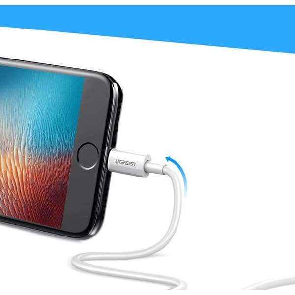 USB-Lightning-kabel - UGREEN - MFi - 2 m - 2,4 A - Vit Vit