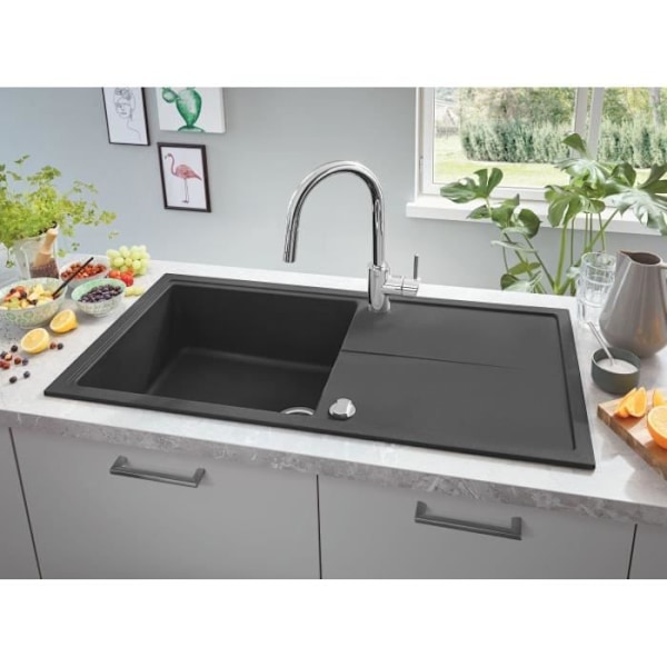 GROHE 1 -grepps tvättställsblandare Concetto 31483002 -Bec svängbart rör -360 ° rotation -Uttdragbar dusch -Flödesbegränsare -Krom Grå