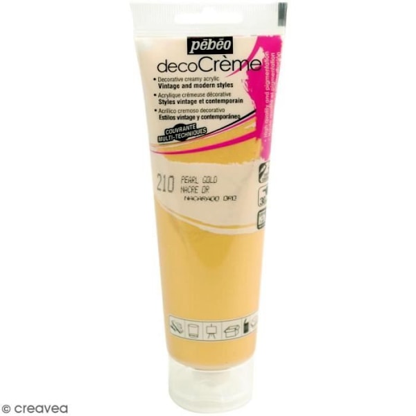 Akrylfärg - PEBEO - DecoCrème - 120 ml - Färg Guld - Perlemorsfinish gyllene